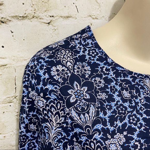 J Crew Blue Floral Double Ruffle 3/4 Sleeve Top - Picture 4 of 8